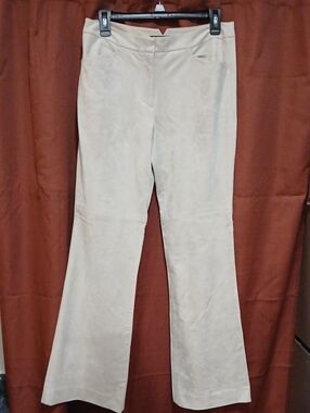 BCBGMaxAzria Light Beige Suede-Look Flare Pants